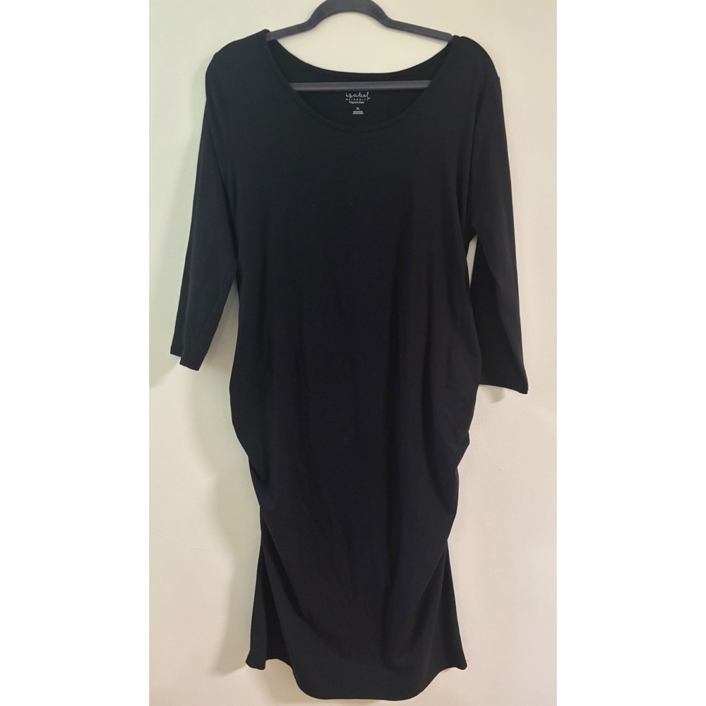 Isabel Maternity by Ingrid & Isabel Black Side Ruched 3/4 Sleeve Dress XL
